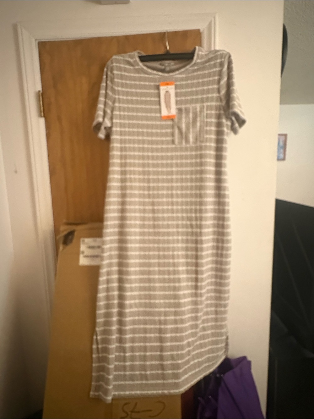 Andrew Marc Gray & White Striped Maxi Dress